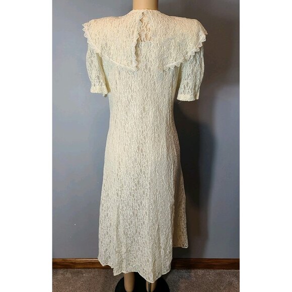 Vtg 90s Lace Romantic Dress Sz 24 Button Front Victorian Fairy Whimsical Cream - Picture 7 of 14